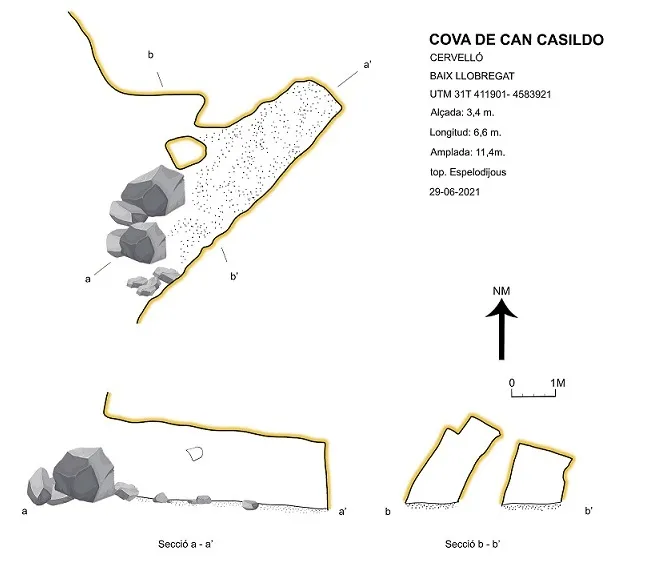 Cova de Can Casildo - Topografia, Cervelló, Baix Llobregat