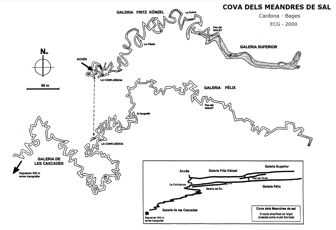 Cova dels Meandres de Sal - 地形图, Cardona, Bages
