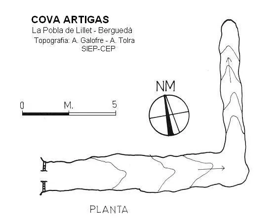 Cova Artigas - Topografia, Pobla de Lillet, La, Berguedà