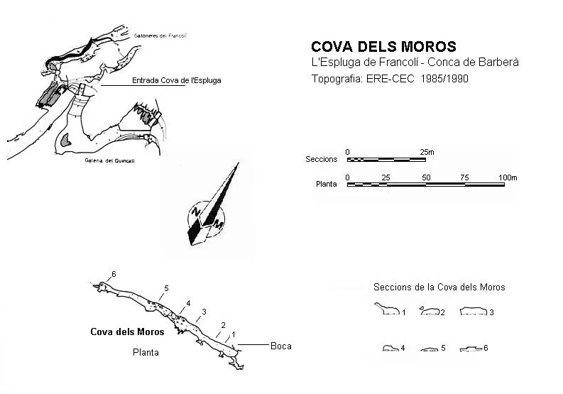 Cova dels Moros - Topografia, Espluga de Francolí, L', Conca de Barberà