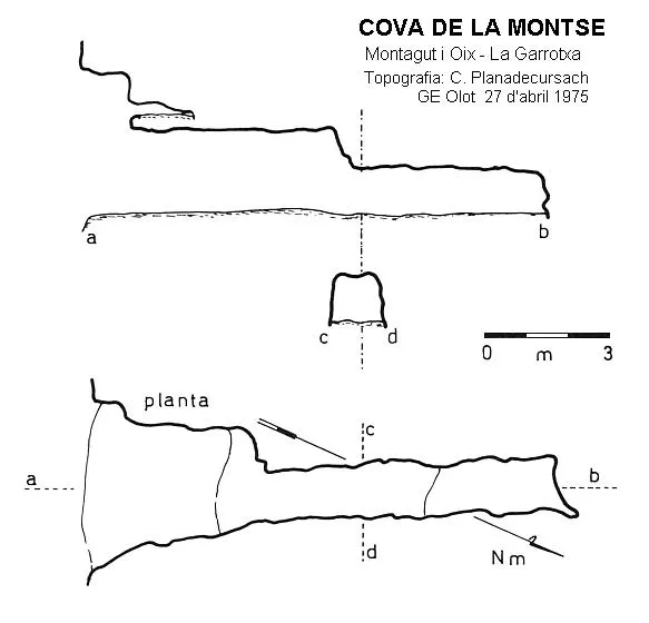 Cova de la Montse - Topografia, Montagut i Oix, Garrotxa